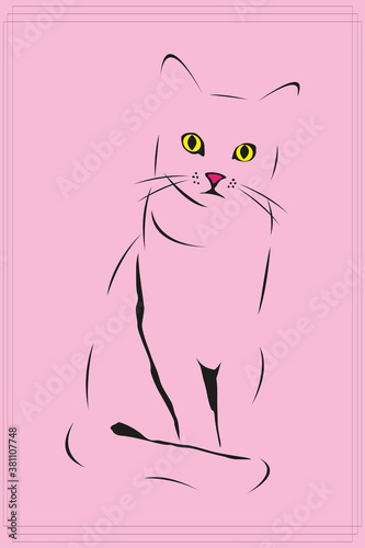 Cat. Colored vector illustration on a pink background.