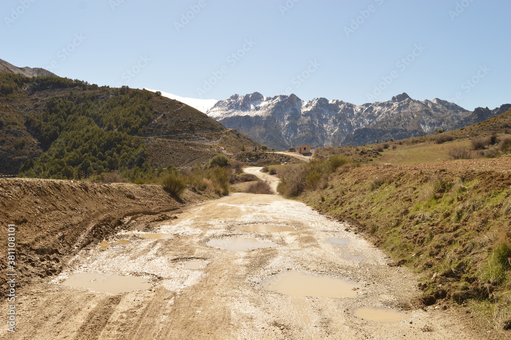 Hiking in the beautiful nature of the Sierra Nevada Mountain range in Spain