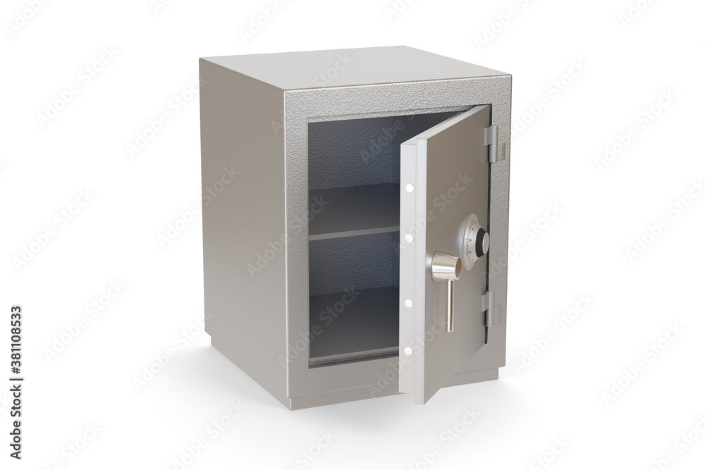 Empty open safe box isolated on a white background. 3d illustration. Empty open safe box isolated on a white background. 3d illustration.