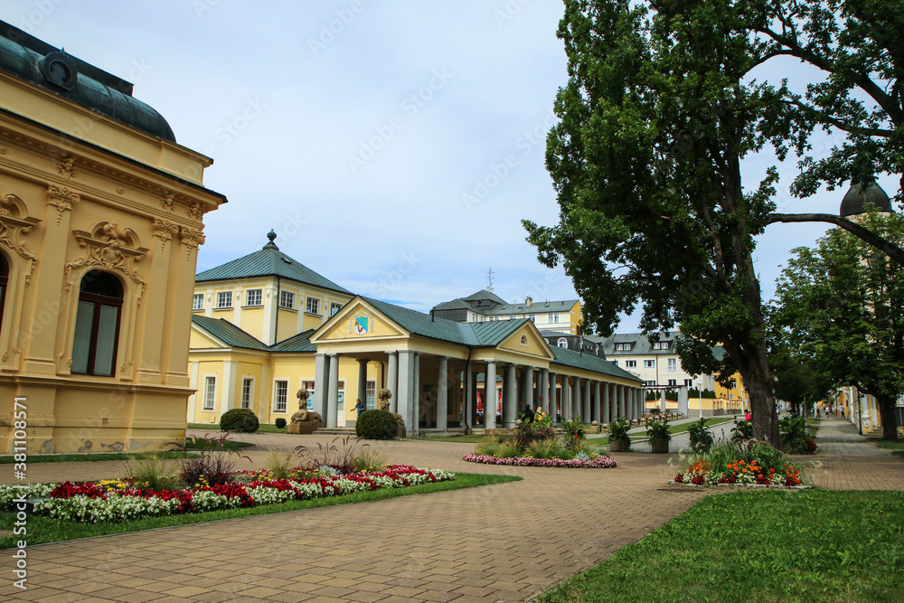 The center of the old historic traditional spa city of Františkovy Lázně in Czech Republic. The health resort and tourist attraction. 
