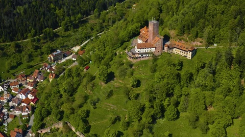 Aerial view of the city Bad Liebenzell in Germany on sunny day in Spring photo