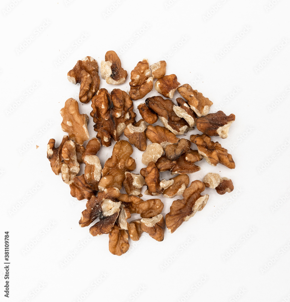 Peeled Walnuts on white background
