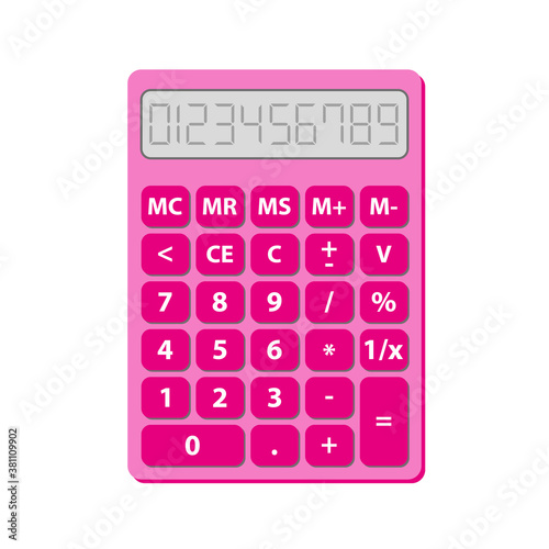 retro cute pink calculator with numbers and mathematical symbols - for children in school