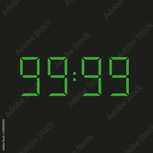 black background of electronic clock with four green numbers and datum 99:99 - repeating ninety nine