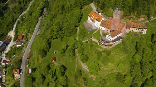 Aerial view of the city Bad Liebenzell in Germany on sunny day in Spring photo