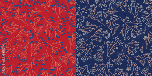 Floral Christmas pattern seamless background for New Year banner and holiday packaging, label design. Winter sale fair pattern. Xmas greeting card with pine cone background.