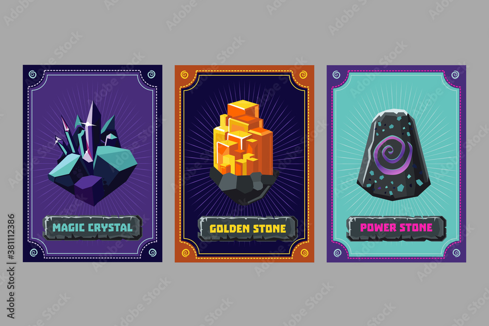 Card deck. Collection game art. Fantasy ui kit with magic items. User interface design elements with decorative frame. Equipment assets. Cartoon vector illustration. Card deck. Collection game art. Fantasy ui kit with magic items. User interface design elements with decorative frame. Equipment assets. Cartoon vector illustration.