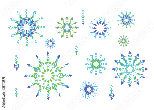 Snowflake vector icons. Winter blue Christmas snowflakes crystal element. Weather illustration ice collection. Xmas frost flat isolated silhouette symbol