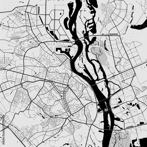 Urban city map of Kyiv Kiev. Vector poster. Grayscale street map.