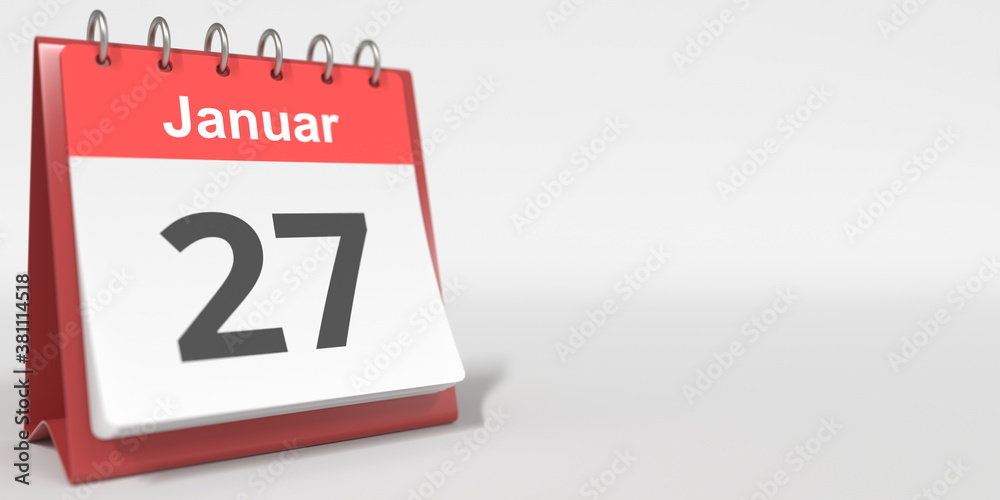 January 27 date written in German on the flip calendar page. 3d rendering