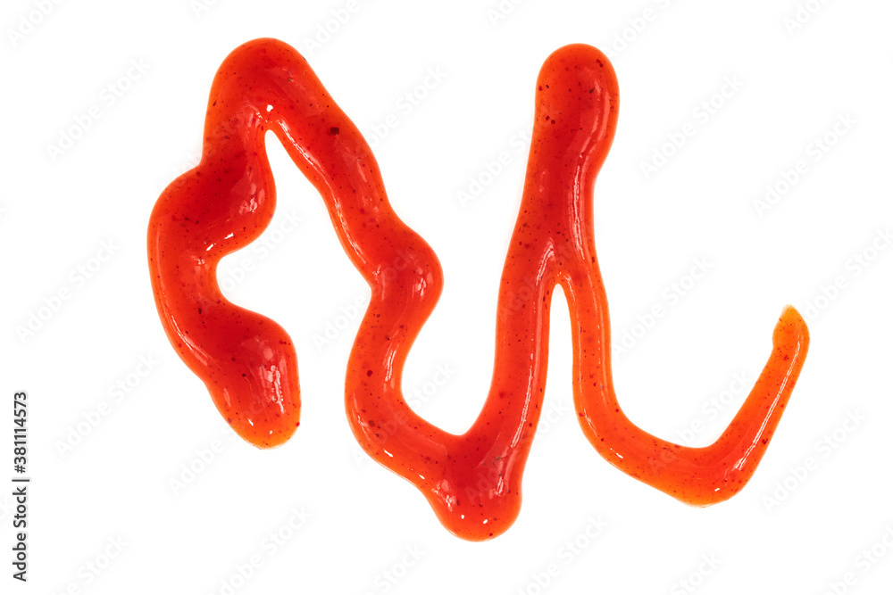Tomato ketchup sauce isolated on a white background. Spots and stripes ketchup texture Tomato ketchup sauce isolated on a white background. Spots and stripes ketchup texture