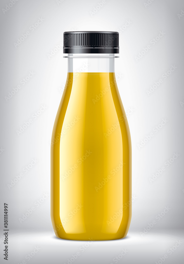 Plastic Bottle on background with Orange Juice. Plastic Bottle on background with Orange Juice.