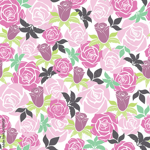 Vector Overlapping Pink Roses seamless pattern background from the Fancy Floral Zebra Collection. Good for fashion  accessories  stationery  bedding  packaging  home decor