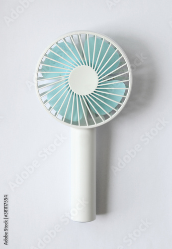 white and blue Portable Mini Fan isolated on white background