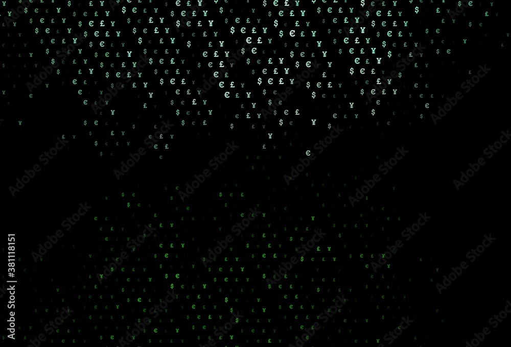 Dark Green vector cover with EUR, JPY, GBP signs.