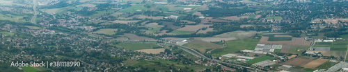Wide view from Saleve summit on A41 speed way. September, 2020,  France.
