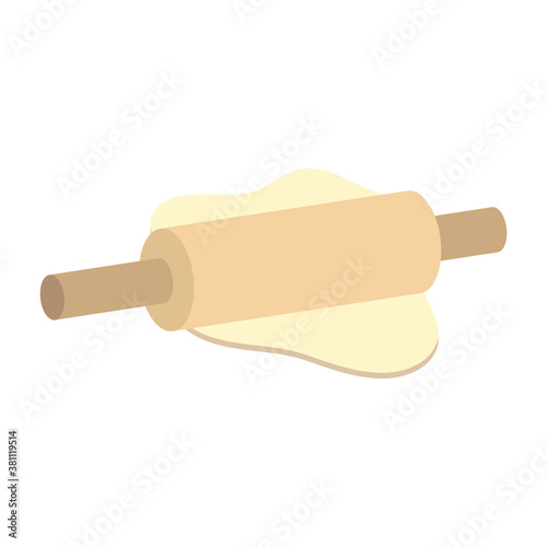 Roll out the dough with a rolling pin.Vector isometric and 3D view.	