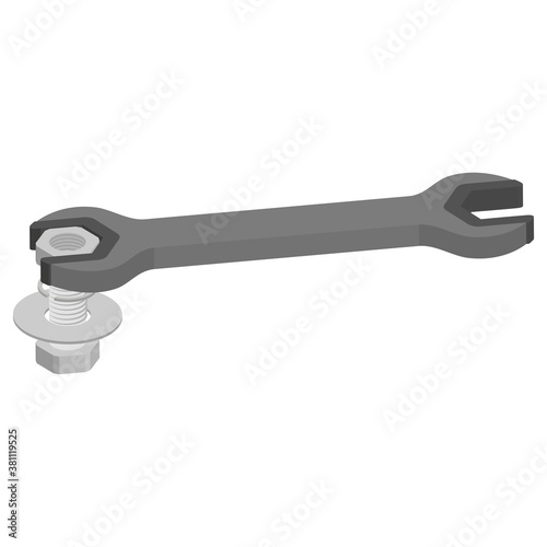 Wrench tightens the bolt onto the nut.Vector isometric and 3D view.  © Tilegen
