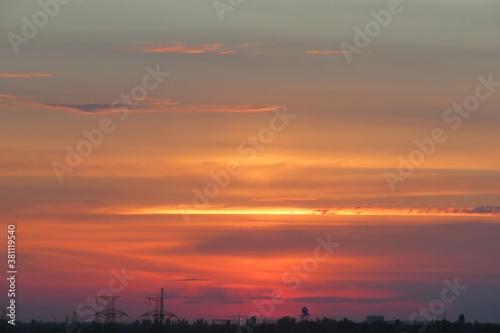 Beautiful red orange sunset over the city, natural background
