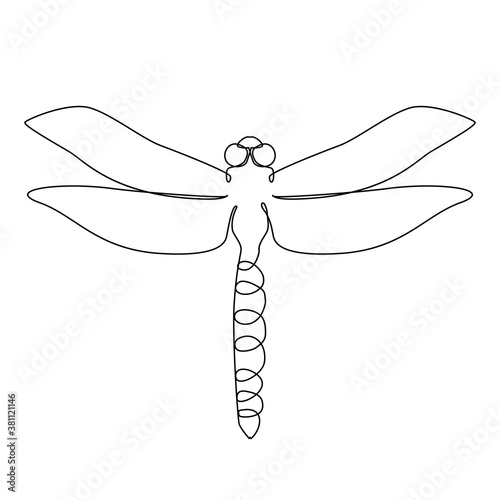 One Line Drawing Dragonfly Icon, Odonata in Sketch Art Style