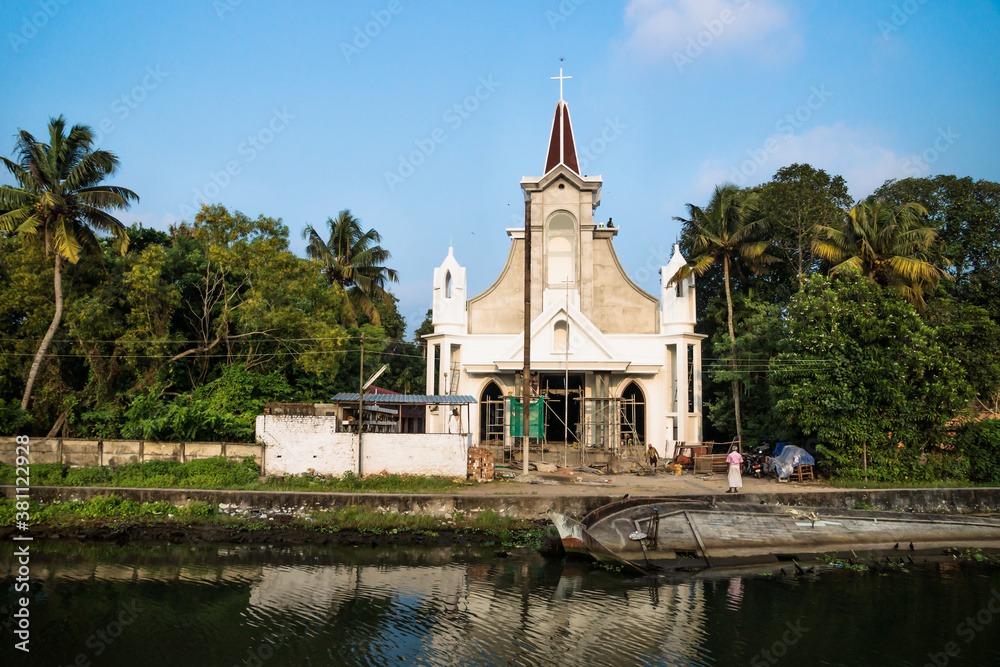Velankanni Matha Church along the river of the kollam kottapuram waterway