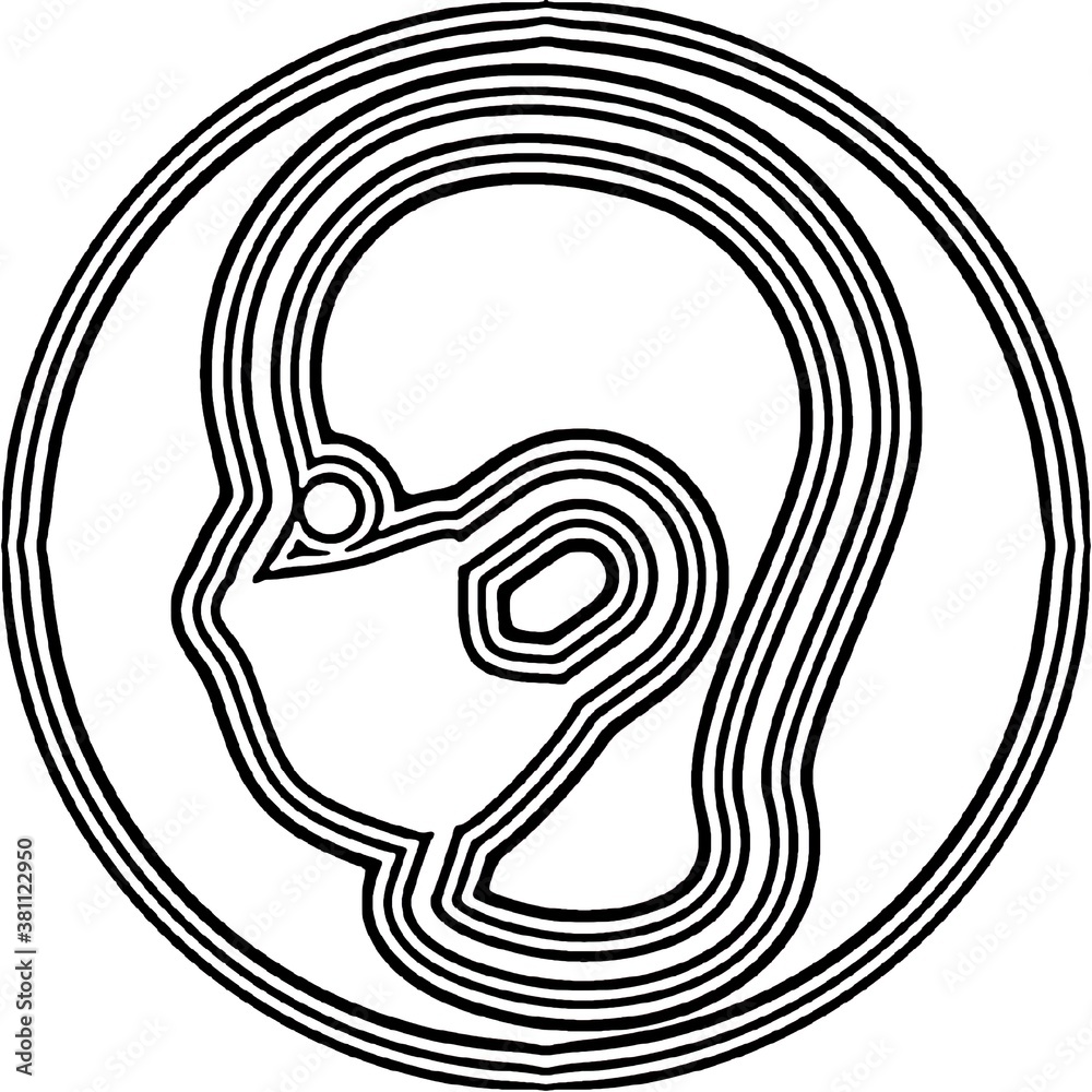 Head with mask. Engraved illustration Head with mask. Engraved illustration
