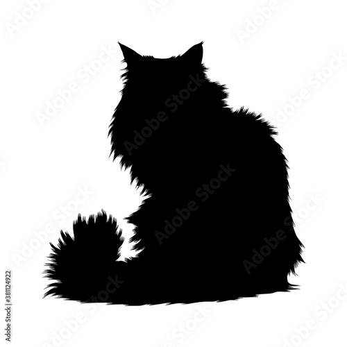 Norwegian Forest Cat (Felis Catus)  Sitting On a Front View Silhouette Found In Map Of Europe. 