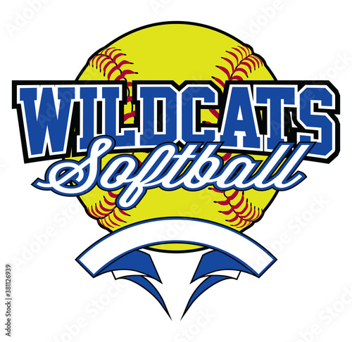Wildcats Softball Design With Banner and Ball is a team design template that includes a softball graphic, overlaying text and a blank banner with space for your own information. Great for advertising 