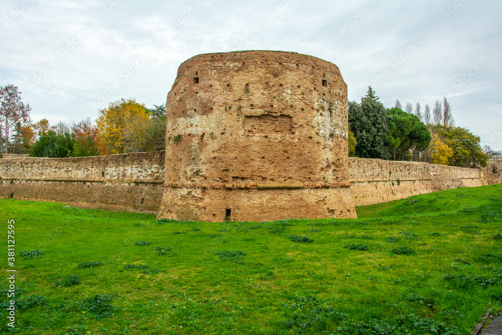 Walls of the 15th century 'Rocca Brancaleone' fortress built by the Venetians with the purpose of reinforcing the defensive structures of the city of Ravenna, Italy