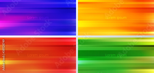 Set of abstract yellow, blue, red, green and orange gradient color blurred motion background