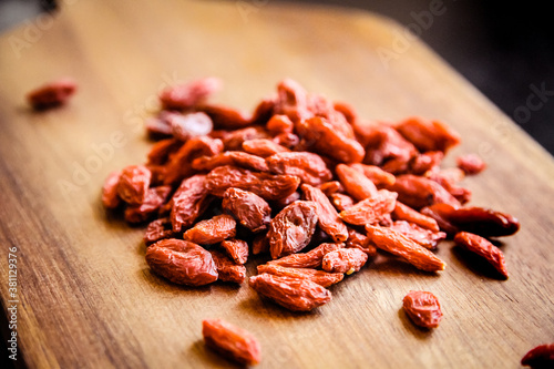 Goji berries on a cutting board