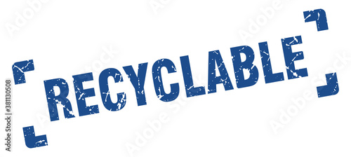 recyclable stamp. square grunge sign isolated on white background