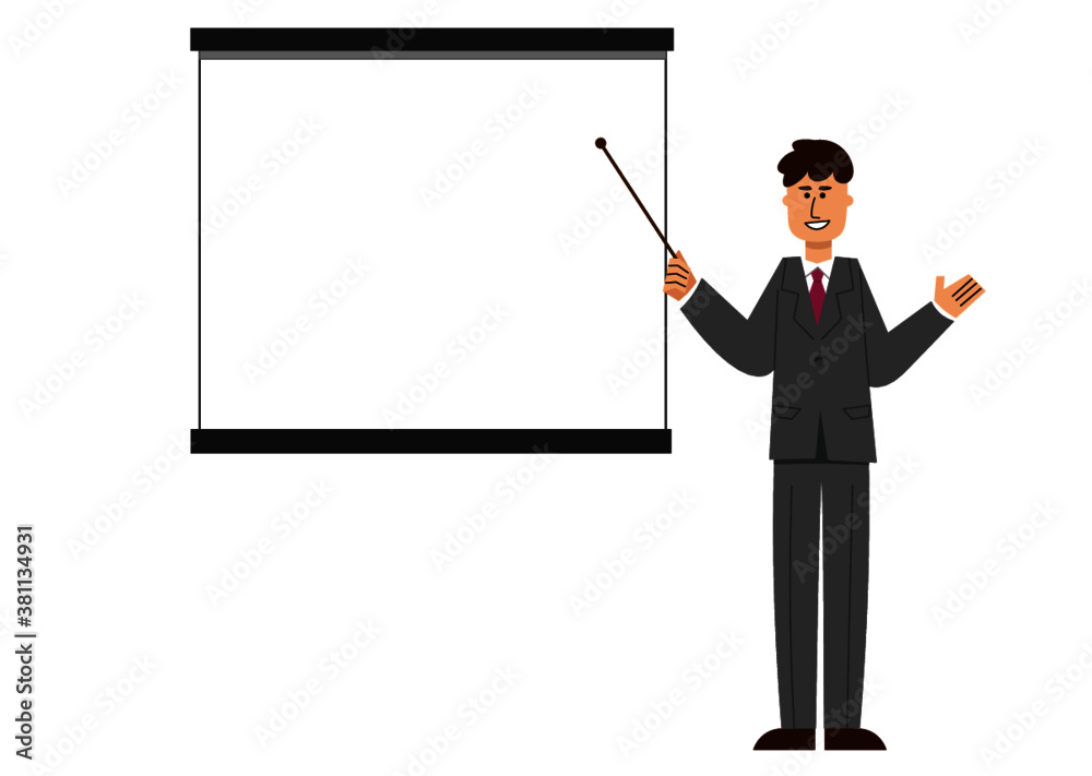 プレゼンするスーツの男性