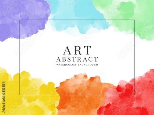Abstract watercolor art background colorful paint splash and spots with frame for text in grange style. Design template for banner, posters, cards, landing, social media, printing. Vector illustration