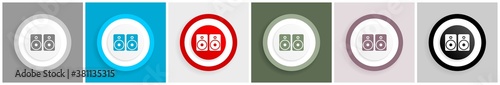 Set of music speakers, loudspeaker icon set, colorful flat design vector illustrations in 6 options for web design and mobile applications