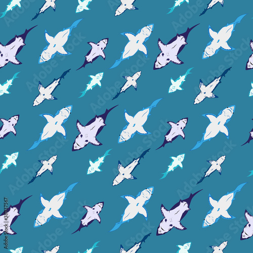Seamless pattern of the shark family / oceanarium