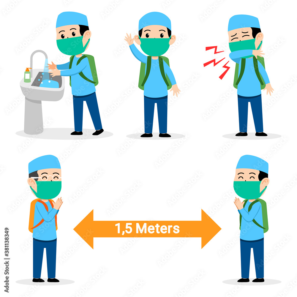 Boy Moslem Student Avoid Flu Disease Spread Boy Moslem Student Avoid Flu Disease Spread
