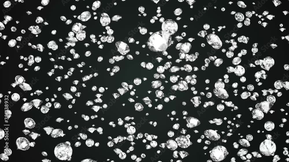 Realistic Brilliant Diamonds Raining Down Motion Soft focus light Loop Background. Green Screen. Brilliance, Crystal, Gem, Jewel, Jewelry, Luxury, Refraction, Shining, Sparkling, Treasure, Wedding