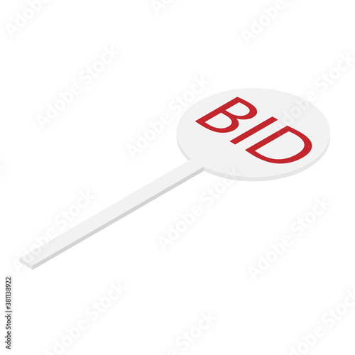 Auction paddle. BID. Isometric view. Vector