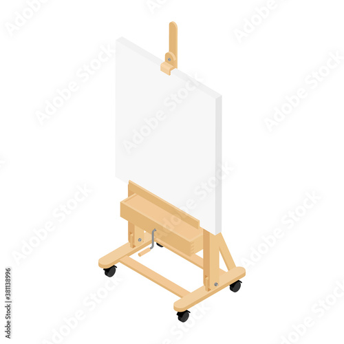 Paint desk easel and white paper isolated on white background.