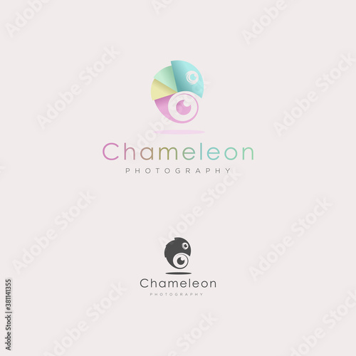 low polygon style abstract multicolored chameleon logo element.