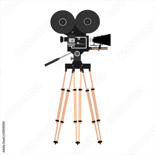 Old, vintage movie camera vector isolated, old film camera, old video camera