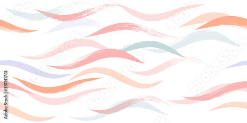 Seamless Wave Pattern, Hand drawn water sea modern vector background. Wavy beach brush stroke, curly grunge paint lines, watercolor illustration