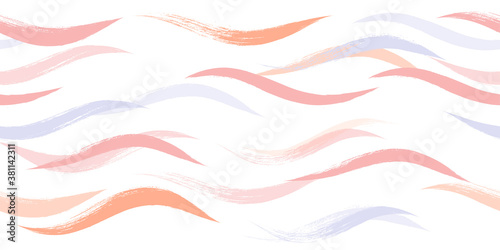 Seamless Wave Pattern, Hand drawn water sea modern vector background. Wavy beach brush stroke, curly grunge paint lines, watercolor illustration