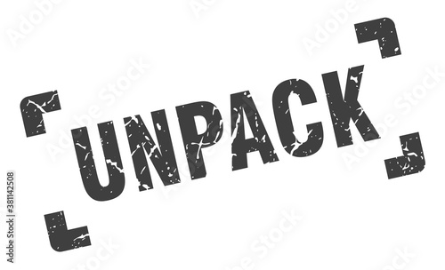unpack stamp. square grunge sign isolated on white background