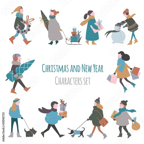 Vector set of cute Christmas people characters.