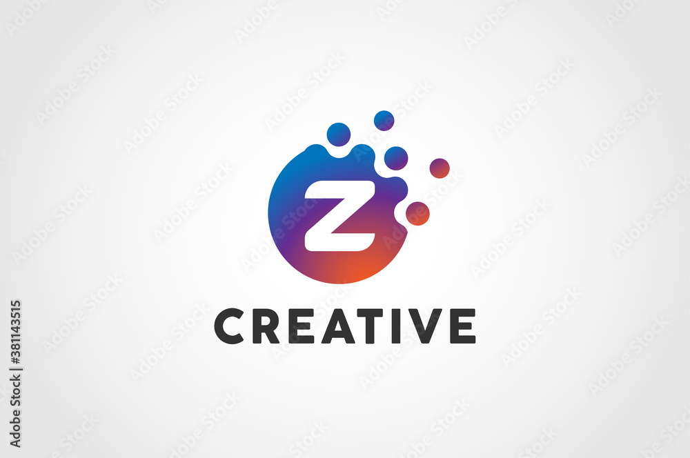 Initial Letter Z Logo, Circle particle with letter Z inside, vector illustration