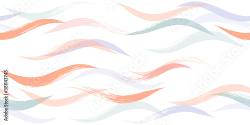 Seamless Wave Pattern, Hand drawn water sea modern vector background. Wavy beach brush stroke, curly grunge paint lines, watercolor illustration
