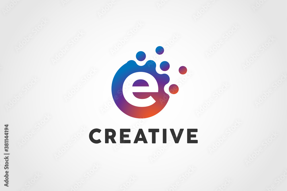 Initial Letter E Logo, Circle particle with letter E inside, vector illustration Initial Letter E Logo, Circle particle with letter E inside, vector illustration