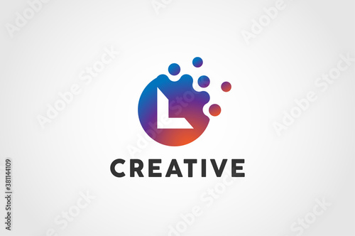 Initial Letter L Logo, Circle particle with letter L inside, vector illustration